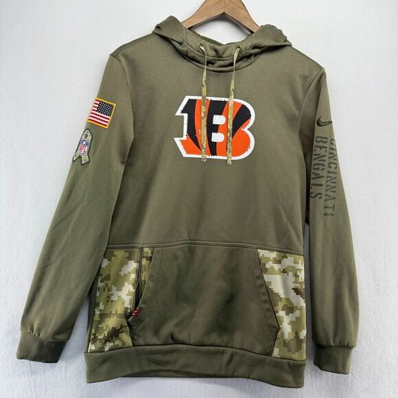 Cincinnati Bengals Hoodie Mens Small Green Nike On Field Salute To Service Camo - Picture 1 of 11
